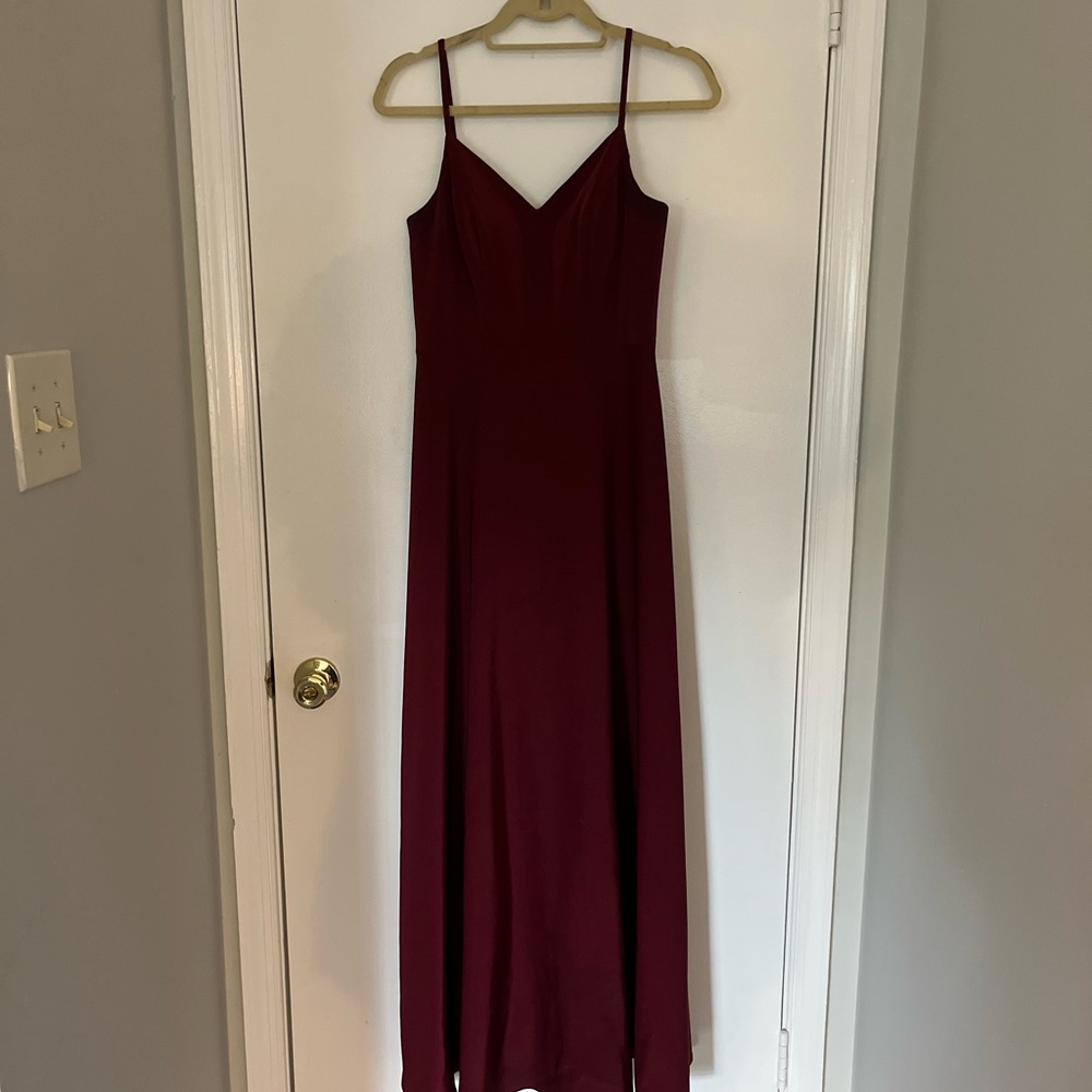 Aura by Brideside merlot colored bridesmaid dress
